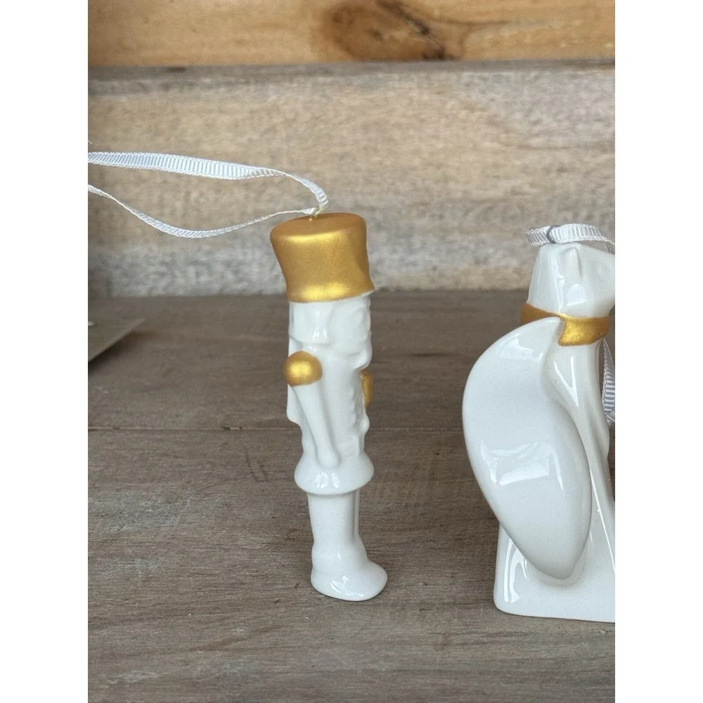 Vintage STARBUCKS Christmas Tree Ornaments Set Fox,Snowman, Nutcracker Porcelain